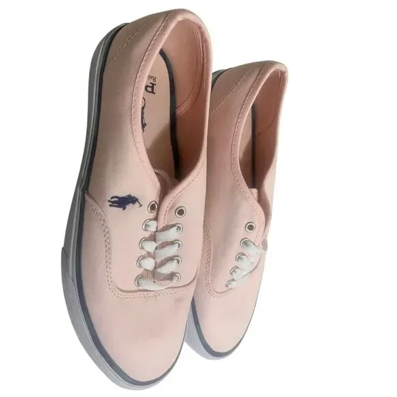 Ralph Lauren Pink Men’s Keaton Canvas Leather Trim Sneakers NWB